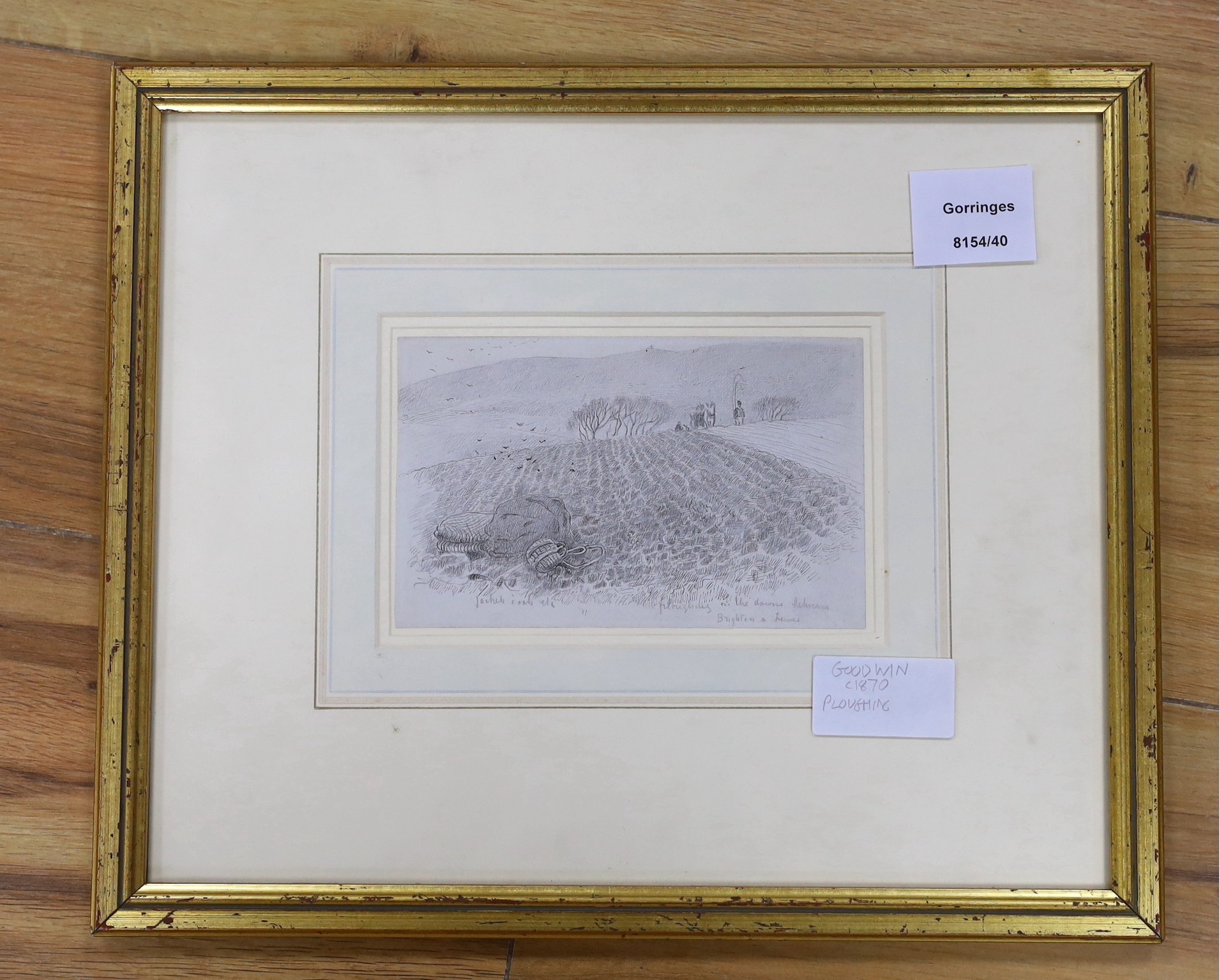 Albert Goodwin RWS (1845–1932), etching, Ploughing, Brighton, Lewes, inscribed in pencil, provenance verso, 9 x 15cm